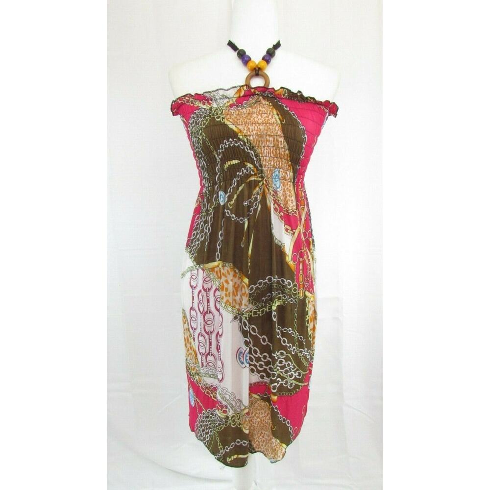 Romantic Sini Halter Multi-Color Wrinkle Free Summer Sun Dress Sundress NWT Med